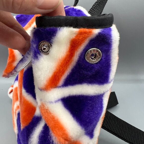 Union Jack Plush Backpack Zipper Pocket Small Pom Pom Key Ring Adjustable - Picture 15 of 16